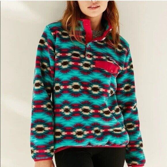 Patagonia Jackets & Blazers - Women’s XS Patagonia Synchilla Fleece Pullover Aztec Wild Desert Teal Pink Rare